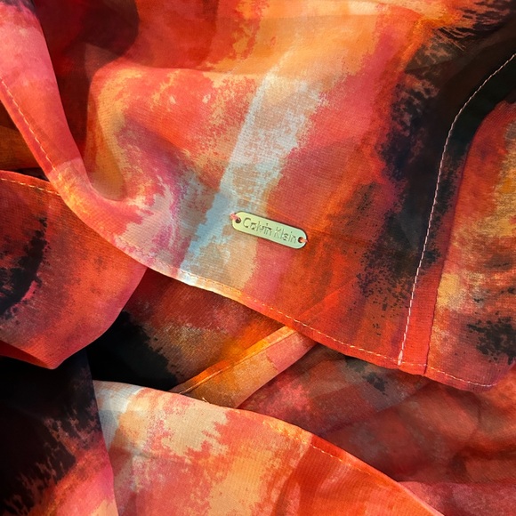CALVIN KLEIN SHEER ABSTRACT WATER COLORS LIKE INFINITY SCARF - Picture 5 of 7
